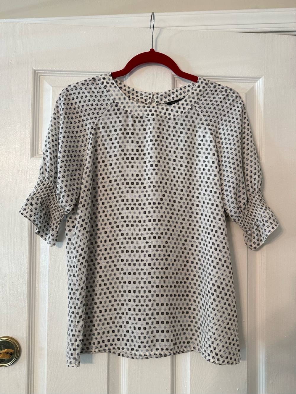 Banana Republic Cream Blouse with Black Microprint